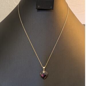 Vintage Faceted Purple Heart Crystal 925 Sterling HAN Pendant 18" Necklace